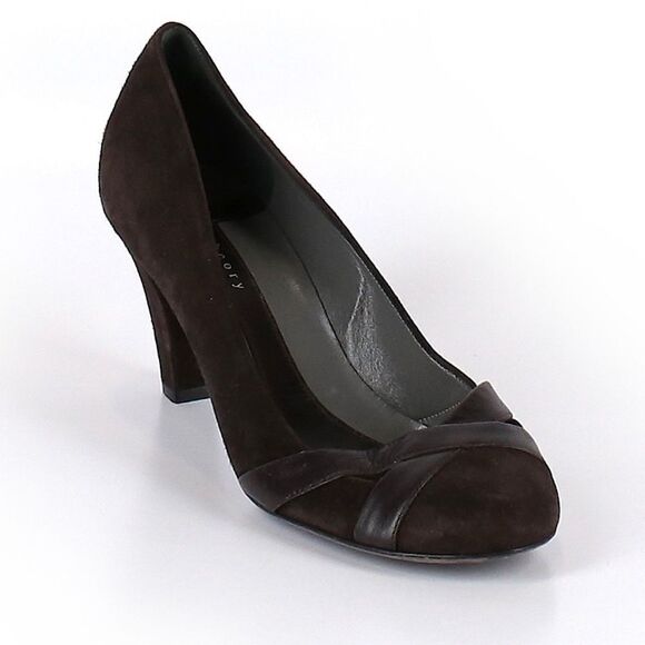 THEORY Suede‎ Leather Heels Pumps Retro Pinup Round Toe Dark Brown Size 38.5 8.5 - Picture 1 of 12